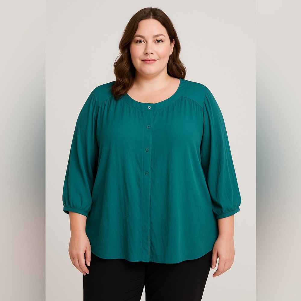 Maison D' Amelie Women's Blouse 3X Green Workwear Business Casual Plus Size Top